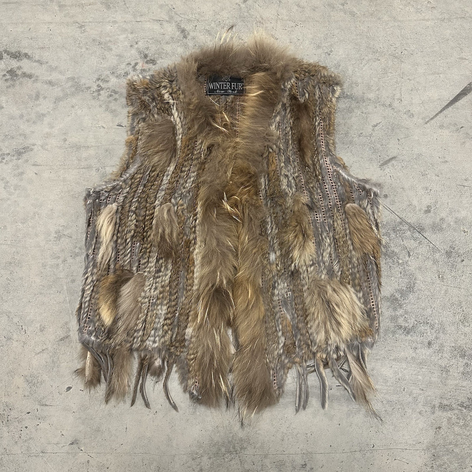 Vintage Winter Fur Ny Rabbit Racoon Fur Hand Knit Vest